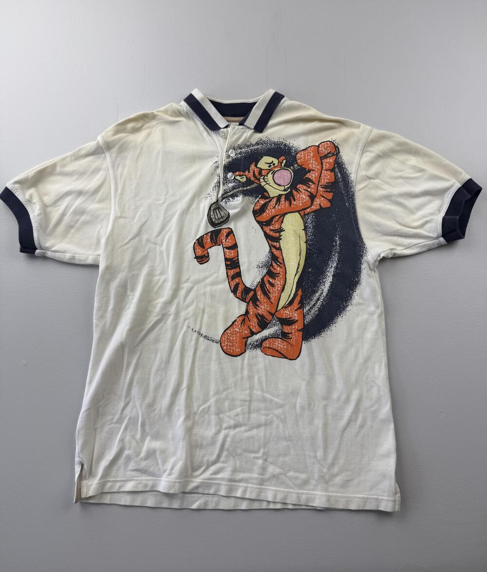Disney Store Polo Shirt Mens Small White Tigger Golf Graphic Print Knit
